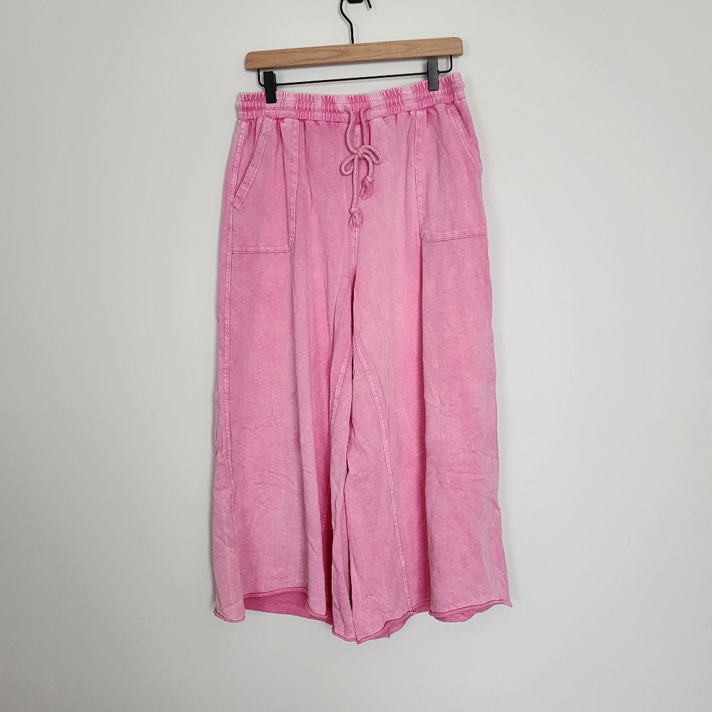 Easel Mineral Washed Wide Leg Pants ISLAND PINK - Picture 5 of 7